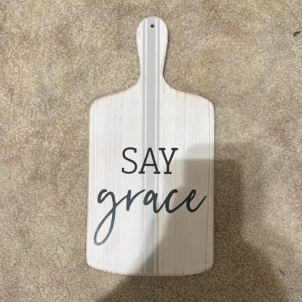 White Decorative Cutting Board with 'Say Grace' Text